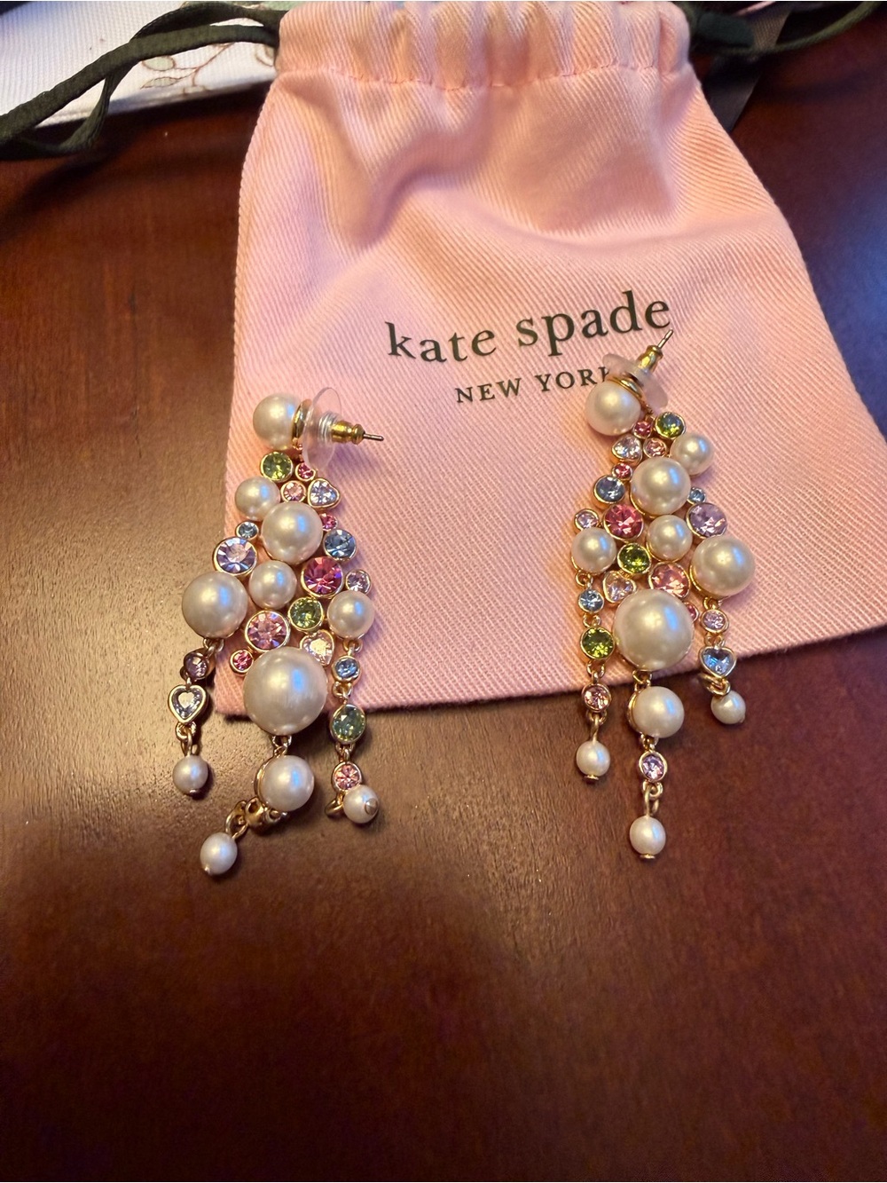 kate spade Gold-Tone Multicolor Crystal & Pearl Drop Earrings